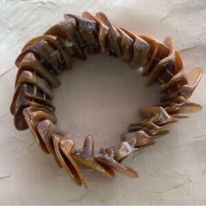 Mother Of Pearl Abalone Shell Brown Iridescent Stretch Cuff Bangle